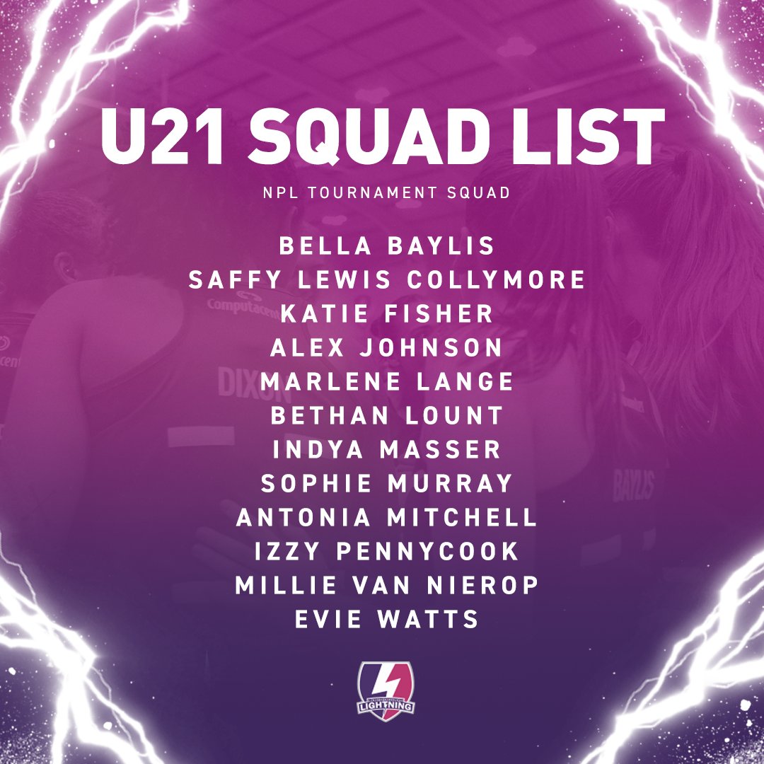 Squad news! 🚨

Ahead of the NPL Tournament tomorrow we are delighted to announce the following athletes as part of our U17, U19 and U21 squads 🎉

Congratulations to all named athletes 👏💜

#LightningStrikes