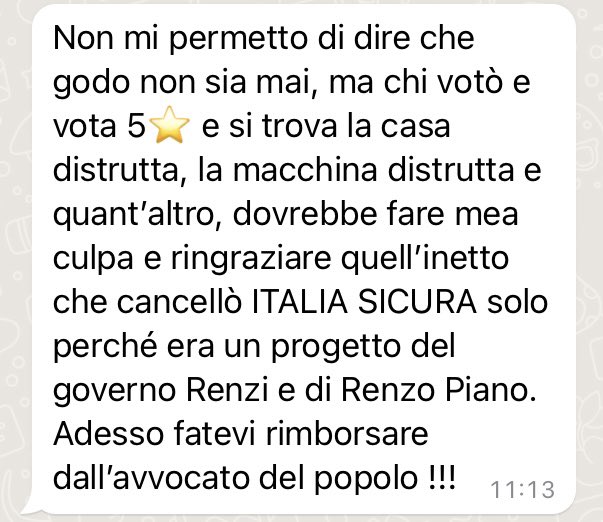 Un amico che mi whatsappa abbastanza inc……o 
#italiasicura #Renzi #RenzoPiano