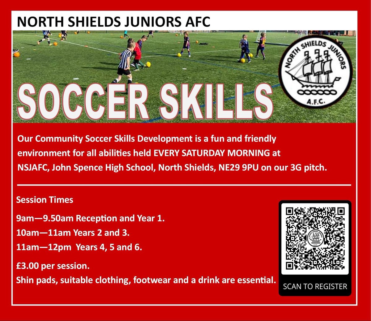 NSJAFCdev's tweet photo. Soccer Skills Development are on this Saturday as normal, and right through the Summer Holidays!⚽️

Age Groups are based on the School Year that has just ended and they will be adjusted to the new School Years from Sat 10th September 2023. 

Please share!! 

#OneBigFootballFamily https://t.co/PRIeC0kcJ1