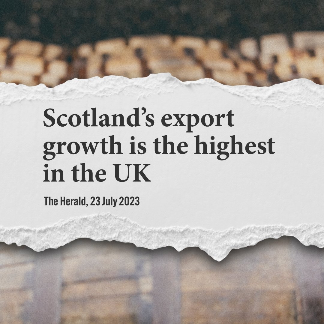 📈 Scotland records highest export growth in UK

🏴󠁧󠁢󠁳󠁣󠁴󠁿 Food &amp; Drink exports are at a record £8.1bn.
🥃 Whisky exports increased 37% in value, to £6.2bn.
🎣 Scottish salmon is the UK’s largest single food export.
🇺🇸 USA and the Netherlands are top international nations for exports.