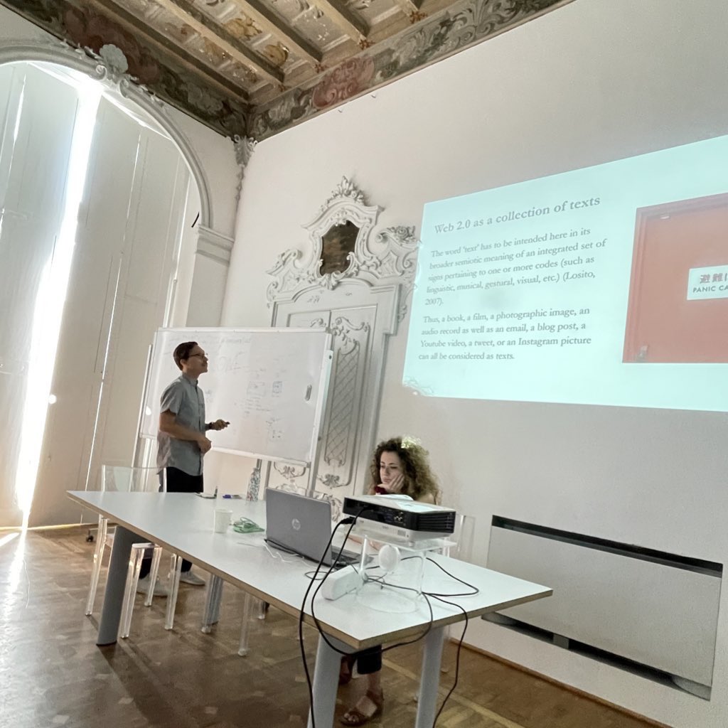 belisagiorgis's tweet photo. At @DMCSschool: Guido Anselmi (@novemillimetri) on Social network analysis; Alessandro Gandini (@afrontiercity) and Giulia Giorgi (@GiuliaGiorgi14) on Digital content analysis #dmcs23 https://t.co/KRroNQSo2Z