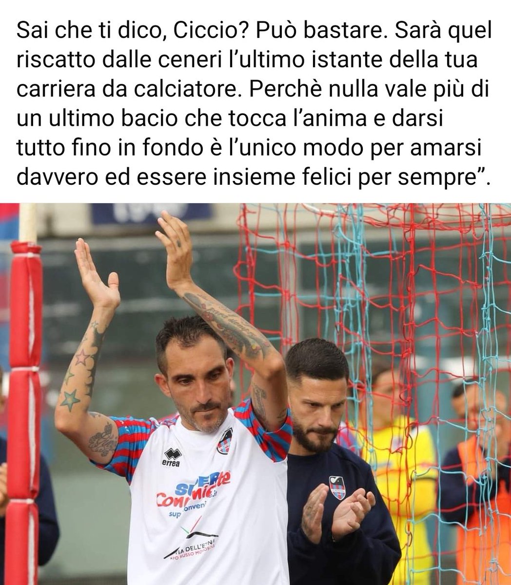 Catania dà tanto ma tu hai dato altrettanto. Hai deciso di lasciare nel momento giusto, da vincente e da protagonista dell'inizio della rinascita di questi colori. Il gol più bello che io abbia mai visto dal vivo è il tuo, indelebili le tue giocate e punizioni. Grazie Ciccio ❤️💙