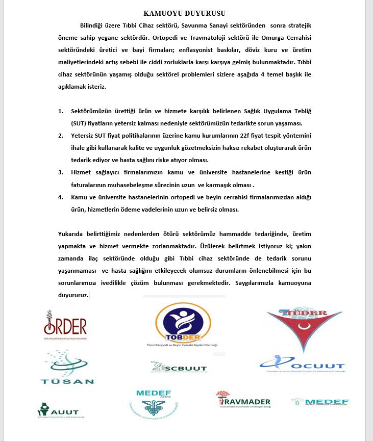 tobder2021's tweet photo. KAMUOYU DUYURUSU  #tıbbichaz @memetsimsek @HMBakanligi @saglikbakanligi @titckgovtr @drfahrettinkoca @csgbakanligi @sgksosyalmedya @TOTBiD_ @TurkNorosirurji @TurkNeurosurg @STKSADER @artedernegi https://t.co/ghzj5nbSeZ