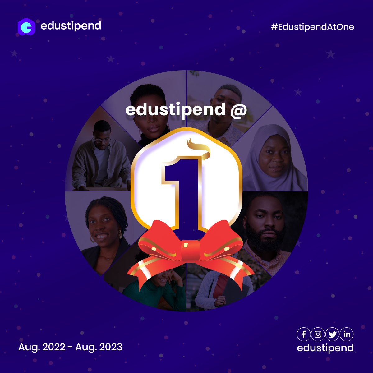 Yayyyyyy... Edustipend will be 1 year this August 🎉 We are so thrilled about this 🤭

We will be celebrating our anniversary with some amazing events and activities like;
- Laptops giveaway
- Twitter space 
- Unveiling of Edustipend 2.0 - a new and improved app just for you

1/2