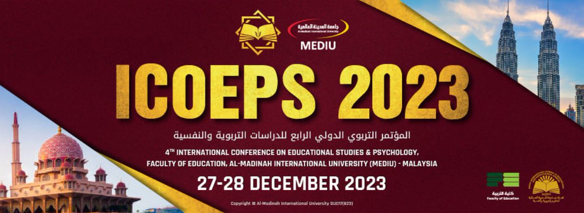 #دأميرة_الزهراني
#المناهج_وطرق_التدريس

دعوة للمشاركة في المؤتمر التربوي الدولي للدراسات التربوية والنفسية بماليزيا 

🛑محاور المؤتمر
المناهج وطرق التدريس- أصول التربية- تكنولوجيا التعليم- علم النفس التربوي.

🛑رابط التسجيل

icoeps2023.mediu.edu.my/?lang=ar