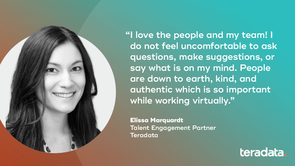 Teradata's tweet photo. Even while working remote, it’s a priority for #TeamTeradata to feel comfortable bringing their whole, authentic selves to work everyday. We appreciate you, Elissa!
Want to join our amazing team? Visit https://t.co/MoGR0Hurfc https://t.co/kOLKZqA8pk
