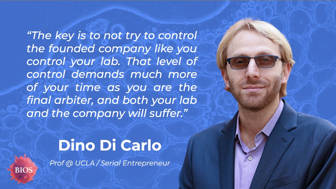 “The key is to not try to control the founded company like you control your lab...”

Dino Di Carlo (@dinodicarlo)— Prof @UCLA 

Shoutout: @VortexBioSci, @Cytovale, @UCLATDG, & more