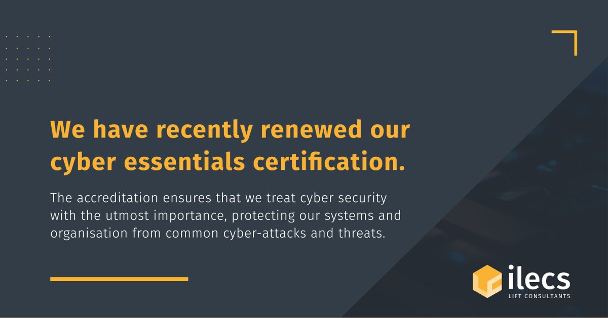 ILECSLimited's tweet image. We have recently renewed our #CyberEssentialsCertification to proactively protect our systems and organisation from common cyber-attacks and threats 💻

Read more about the certification here: 
liftconsultants.co.uk/ilecs-renew-cy…