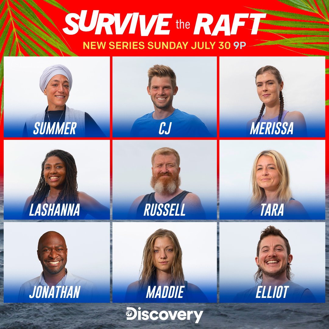 Discovery's tweet photo. Meet the rafters! 👋
Can 9 strangers come together to win a fortune? Or will they split apart trying? #SurvivetheRaft 
🗓 Series premiere Sunday, July 30 at 9p https://t.co/t1vhMS3nne