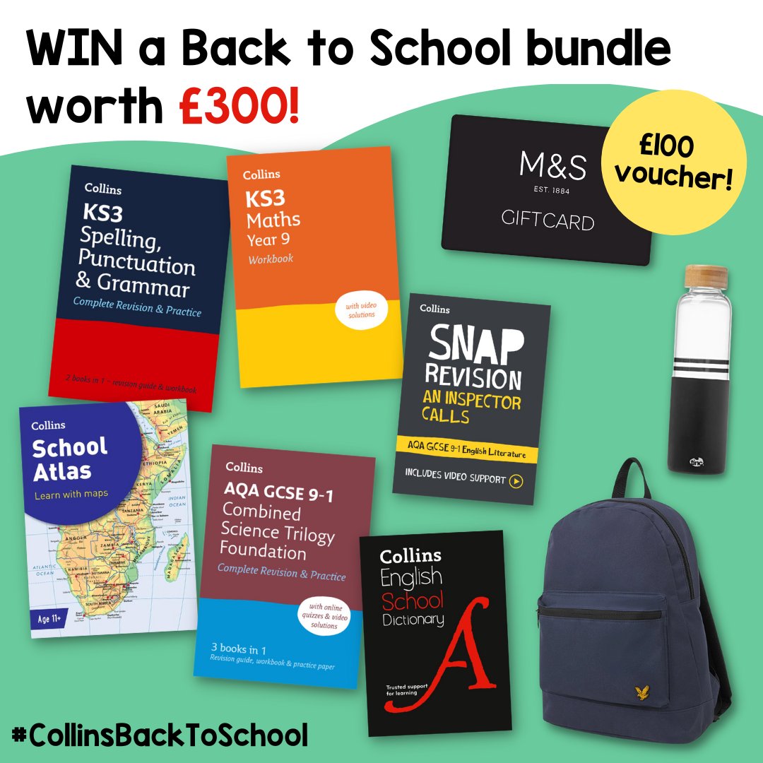 Prepare for school with Collins! 🍎 We have TWO amazing back to school bundles to give away, worth £300 each! Enter to win some brilliant books, a £100 M&S voucher, and more. Primary school: ow.ly/geMz50PlrTk Secondary school: ow.ly/jKYk50PlrTi #CollinsBackToSchool