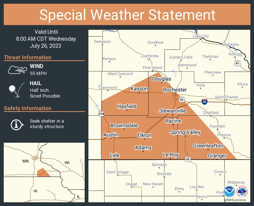 A special weather statement has been issued for Rochester MN, Austin MN and  Kasson MN until 8:00 AM CDT https://t.co/xVV3tth3dJ