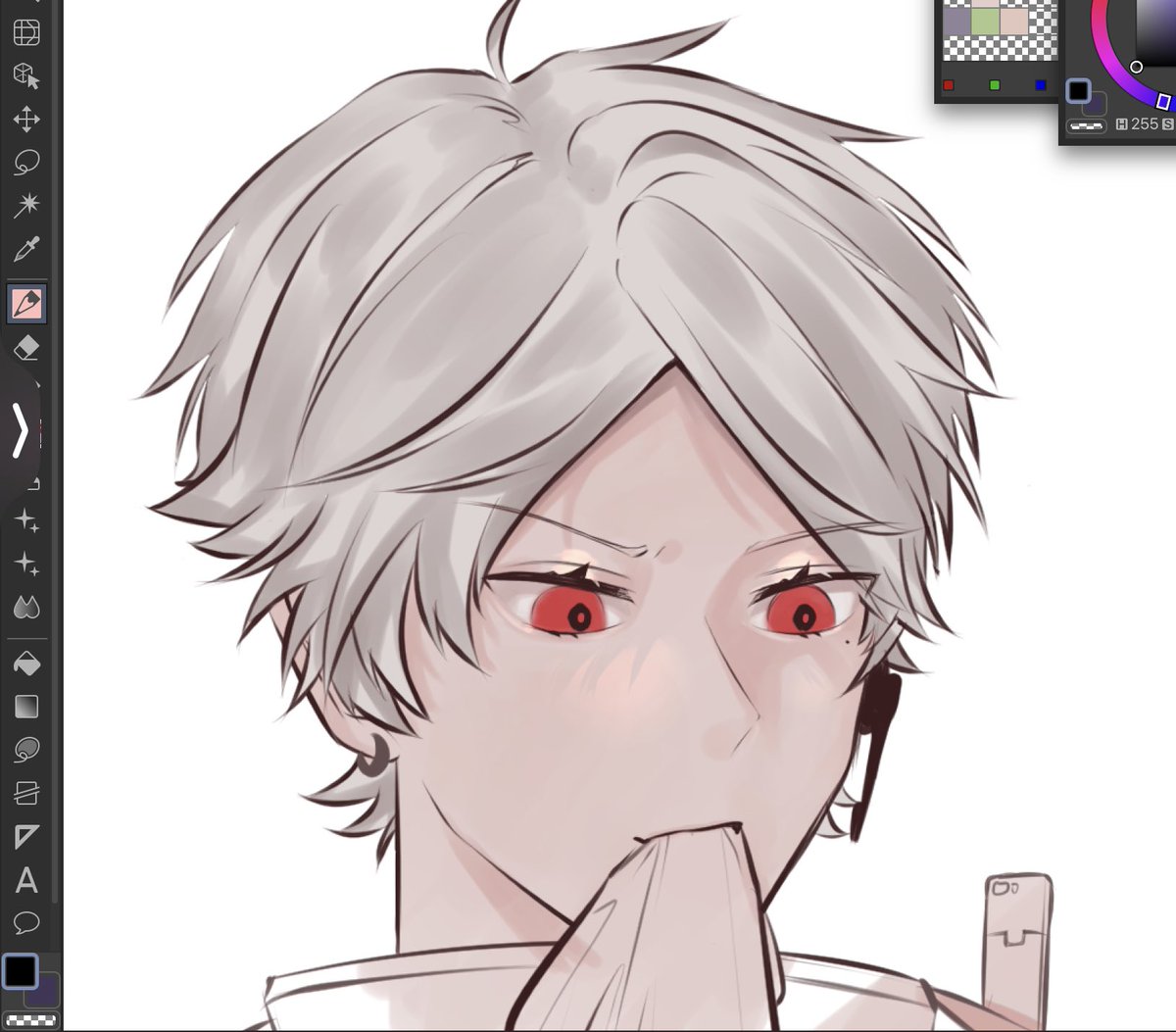 葛葉(にじさんじゲーマーズ) 「目の描き方の本読みながら描くとさなぜか髪の塗りの質感が変わる…でも別に質感ブラシ」|飴色のイラスト