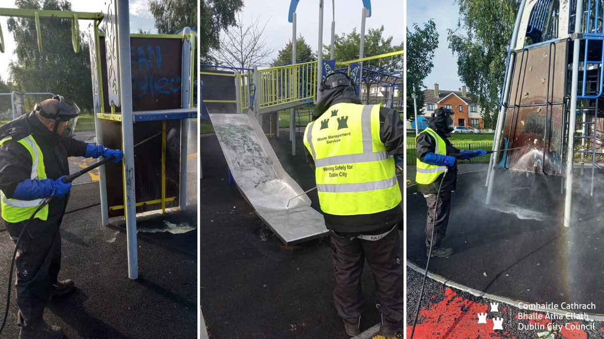 #Graffiti removal carried out this morning at Cherry Orchard playground, operated by our #wastemanagement graffiti removal team. Thanks Ray & Scott. #YourCouncil