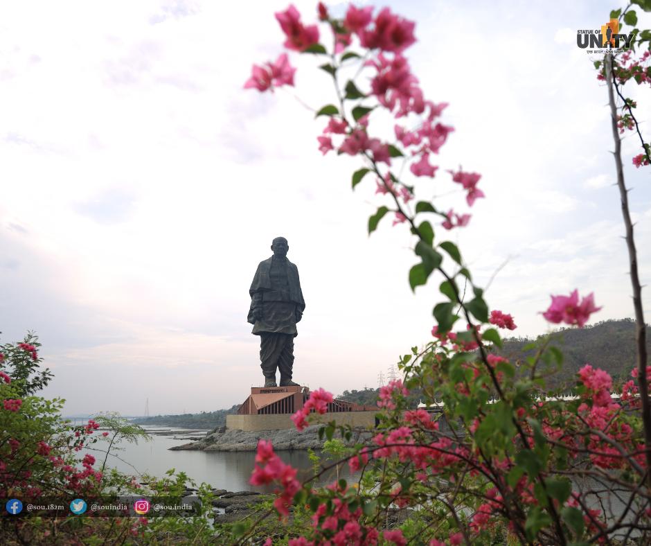 souindia's tweet image. When nature and engineering unite, magic happens! Amidst the vibrant greenery of the #ValleyofFlowers, the colossal #StatueofUnity stands tall, symbolizing India&apos;s rich heritage and progress. Rain or shine, it&apos;s a sight to behold! #UnityInNature #NatureMarvels