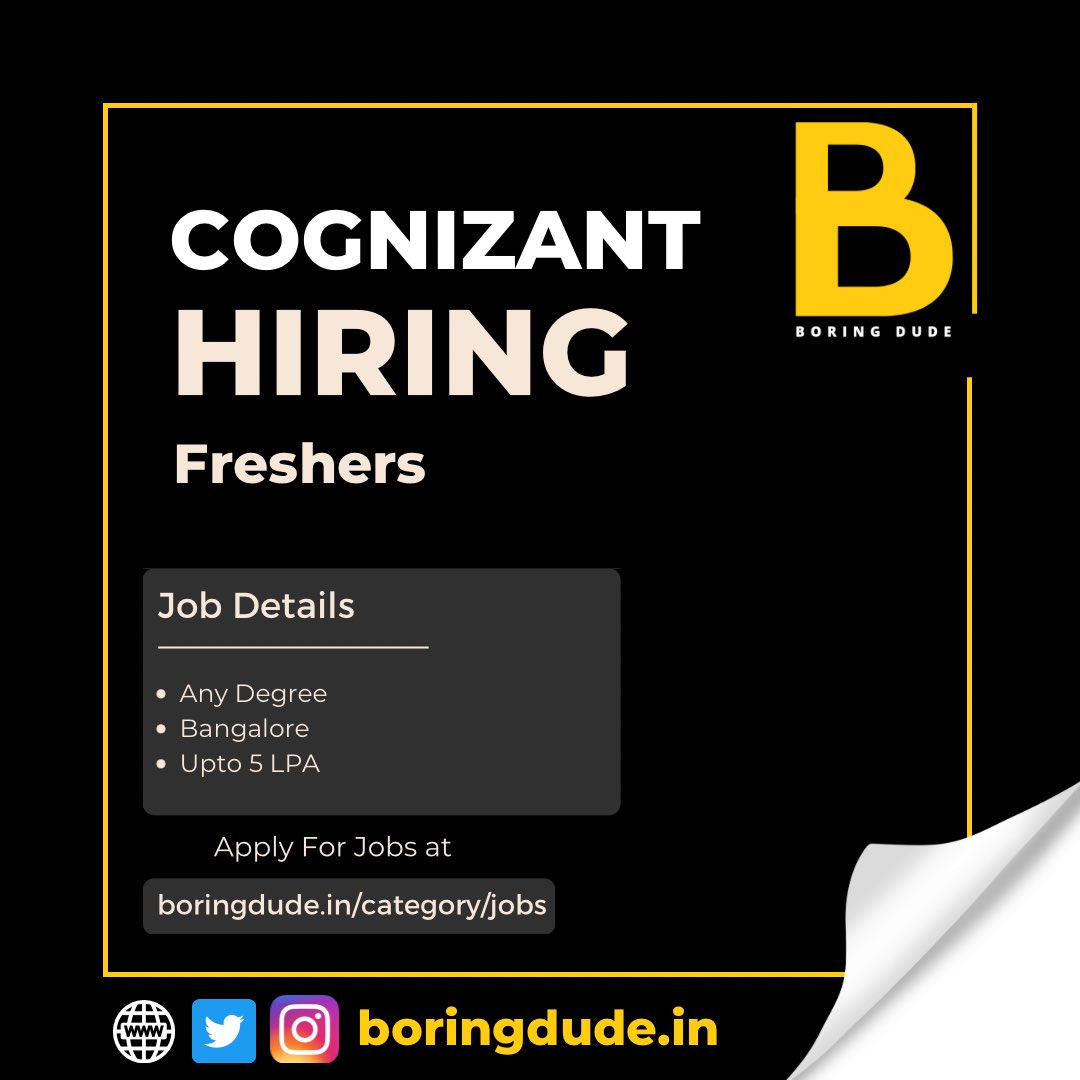 Cognizant Hiring Freshers 

Check Here : boringdude.in/cognizant-hiri…

#cognizant #ctshiring #cognizantdiaries #cognizantjobs #fresherjobsindia #fresherhiring #career #internships #boringdude