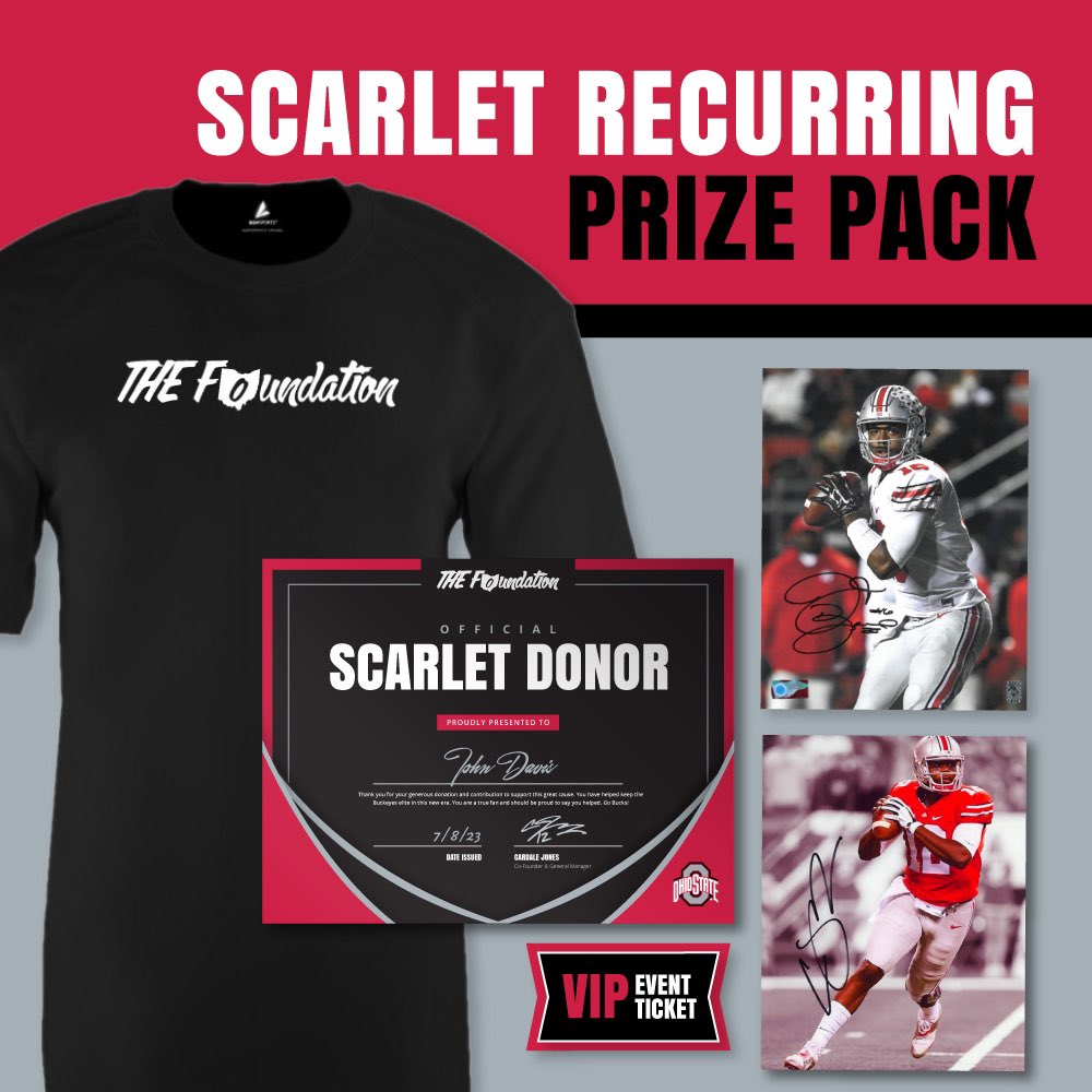 ANNOUNCEMENT: When you join our scarlet recurring donations of $75 or more you will receive a monthly prize such as autographs, apparel, VIP event tickets & more! Your donation is crucial to help Ohio State student athletes on football & men’s basketball! thefoundationohio.com/scarlet-prize-…