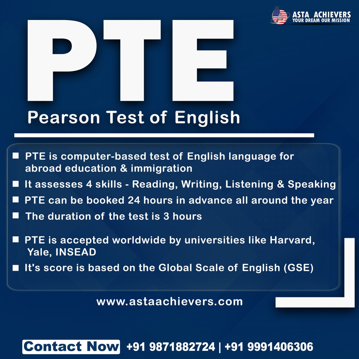 asta_achievers's tweet photo. Pearson Test of English (PTE): | Astaachievers 

more information contact us :-
Call at :- +91 9871882724 , 9991406306
Web site :- https://t.co/K15x0wrG1E
Email address :- info@astaachiever.com

#pte #studyabroad
#ptecoaching #pteinstitute #ptecoachingingurugrame https://t.co/D6hwSOLWle