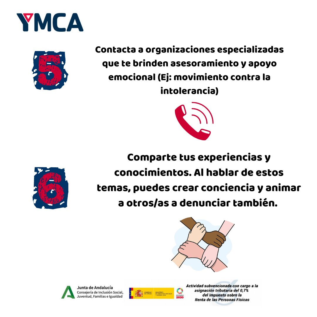 ymca_esp's tweet photo. Con motivo del pasado 22 de julio del día europeo de las víctimas de delitos de odio, compartimos algunos tips para denunciar los delitos de odio.

Si eres menor de 30 años, vives en #Granada, #Málaga o #Córdoba, y quieres saber más, infórmate ➡️ https://t.co/SXN2SbObJG https://t.co/4tMFWijGs8
