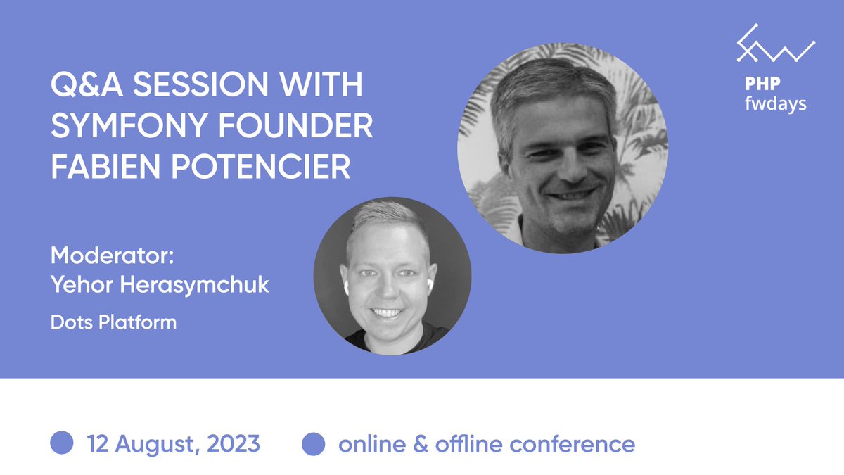 fwdays's tweet image. As part of the #php fwdays'23 conf, we invite you to an exciting Q&A session with Fabien Potensier @fabpot, the outstanding developer and founder of @symfony 🤩
Leave your questions for Fabien👉 bit.ly/3OvVYPo and you can discuss them during the Q&A session on August 12