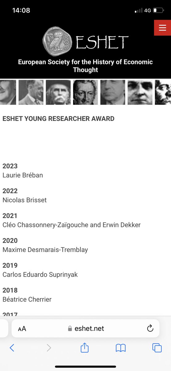 Félicitations à ma collègue et amie Laurie Breban, lauréate 2023 du prix ESHET jeune chercheur (Young Researcher Award) pour ses travaux sur la pensée d’Adam Smith ! Bravo Laurie ! 🤩👏🏼🎉 eshet.net/young-research… @Societies_HET @rgbetancourt @Undercoverhist @Goulven_Rubin