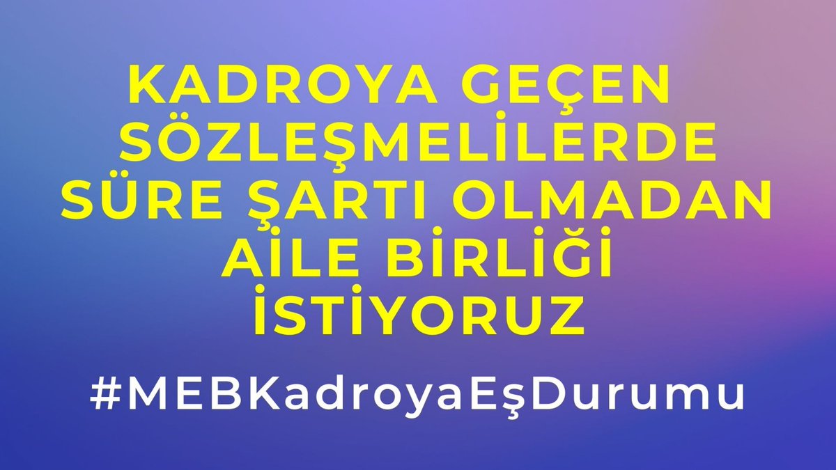 <a href="/bilalsbbiricik/">selcukbiricik</a> <a href="/Yusuf__Tekin/">Yusuf Tekin</a> <a href="/kemalsamlioglu/">Kemal ŞAMLIOĞLU</a> <a href="/farukyelkenci/">Ömer Faruk Yelkenci</a> <a href="/isaritas_/">İbrahim Sarıtaş</a> <a href="/omurfatih/">Ömür Fatih Karakullukçu</a> Kılavuzu bekliyoruz heyecanla!

Kadroya geçen öğretmenleri hüsrana uğratmayın!

Anayasal hakkımızı istiyoruz.
Aile Birliği istiyoruz.
Verilen sözler tutulsun.
Aileler kavuşsun.
<a href="/Yusuf__Tekin/">Yusuf Tekin</a>
<a href="/kemalsamlioglu/">Kemal ŞAMLIOĞLU</a>
<a href="/farukyelkenci/">Ömer Faruk Yelkenci</a> 
<a href="/isaritas_/">İbrahim Sarıtaş</a> 
<a href="/cftcblnt/">Bülent ÇİFTCİ</a> 
<a href="/omurfatih/">Ömür Fatih Karakullukçu</a>
#MEBKadroyaEşDurumu