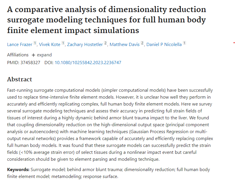 lancelfrazer's tweet photo. Can a full human body finite element model be replaced with a machine learning surrogate model? Can surrogate models predict entire strain fields? We think so! Check out our new publication to learn how to do it. https://t.co/Rctr88nLhv