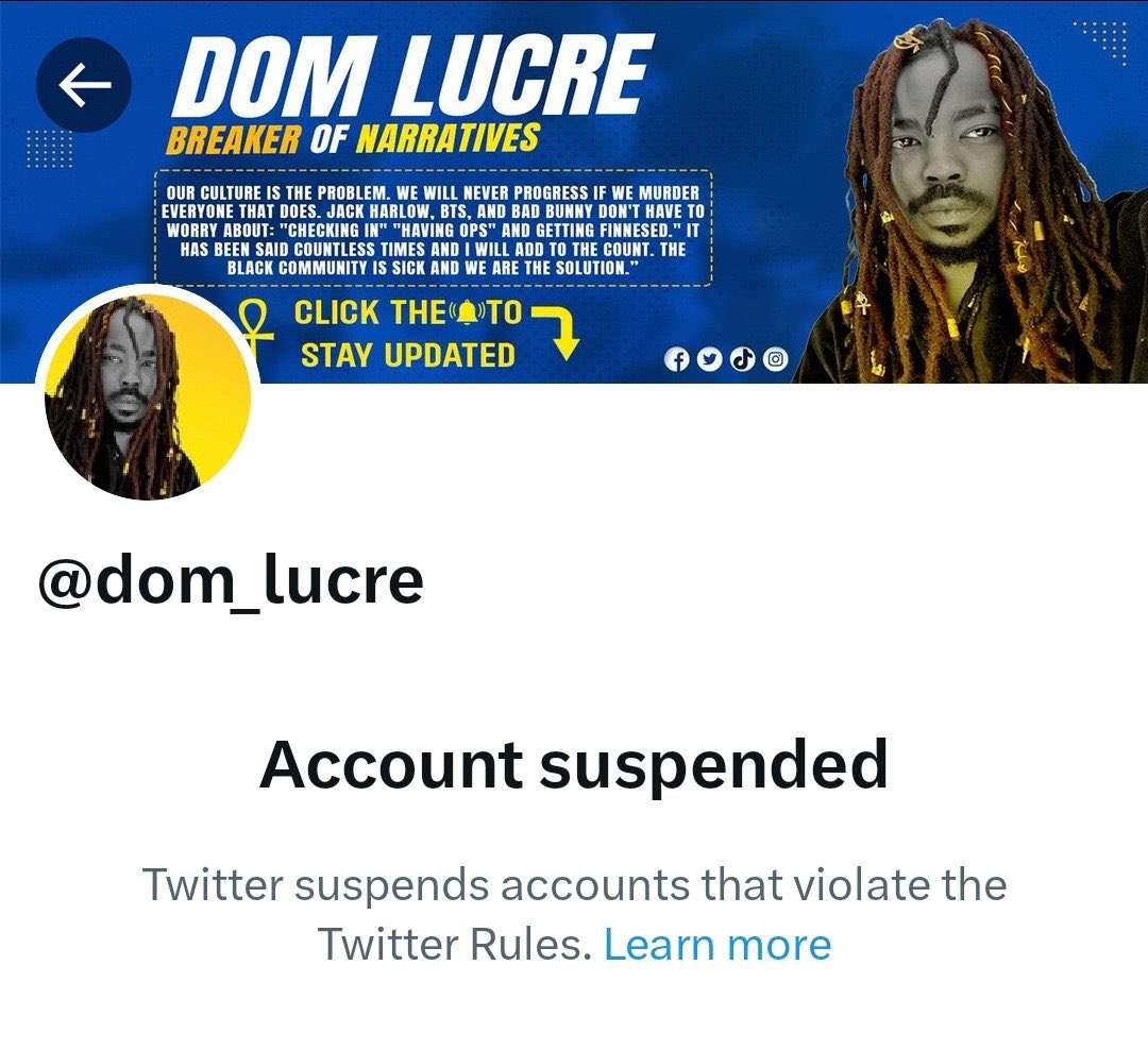 When will the censorship end, @elonmusk? Bring back @dom_lucre