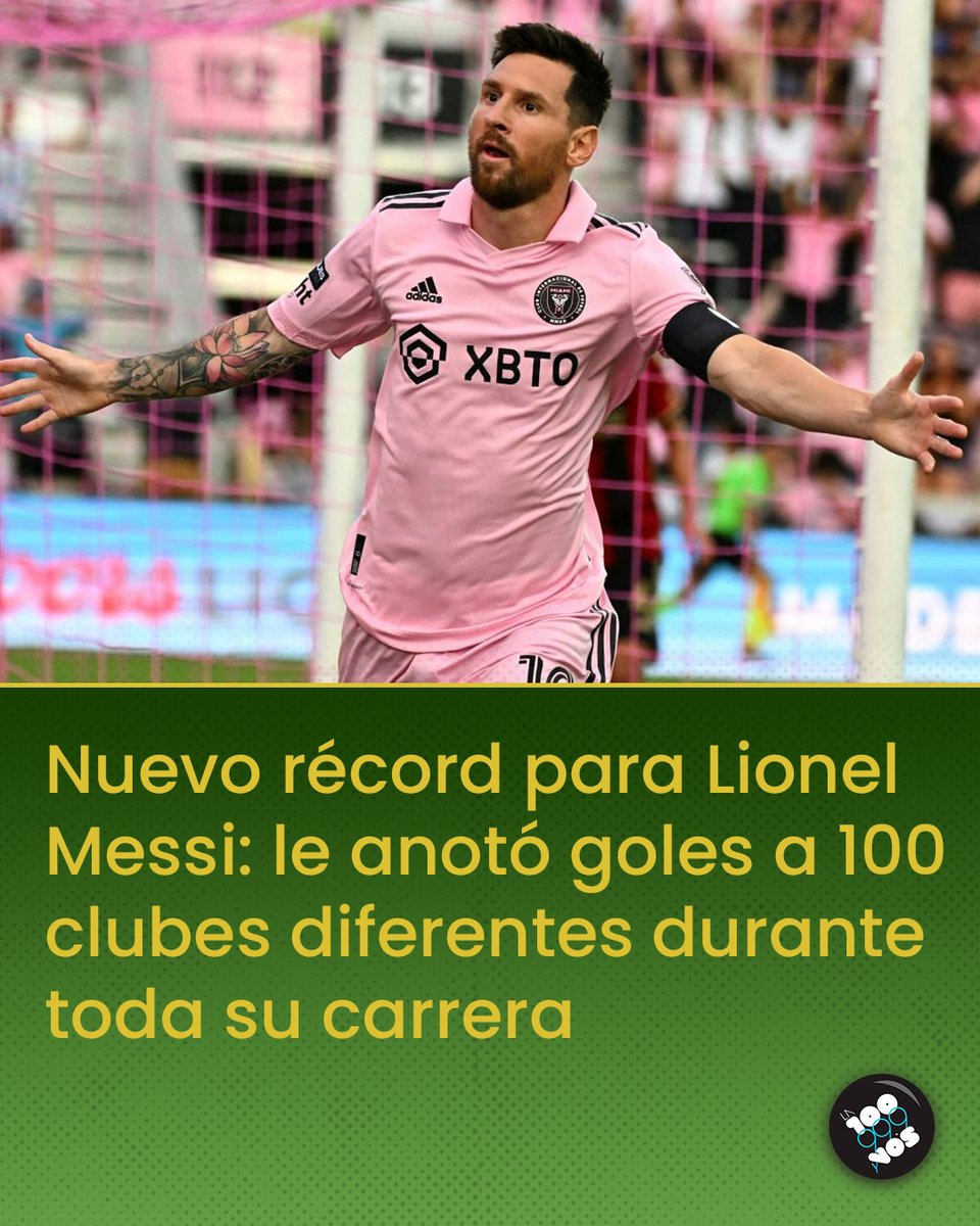 la100fm's tweet photo. 🔥 HISTÓRICO 🔥

🔟⚽ Durante el partido entre el Inter Miami y Atlanta United, Lionel Messi anotó dos tantos. De esta manera, el rosarino le metió goles a 100 clubes diferentes en partidos oficiales durante toda su carrera profesional. https://t.co/5DPIocccKT
