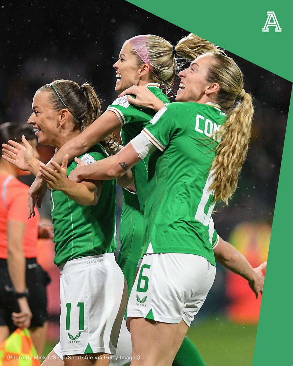 TheAthleticFC's tweet photo. When you score your first ever #FIFAWWC goal... 💚

Katie McCabe is mobbed by her Ireland team-mates after scoring directly from a corner — safe to say they enjoyed that one...

Follow #CAN v #IRL here ➡️ https://t.co/cgd2YHYGBU https://t.co/uBn5pgpcsm