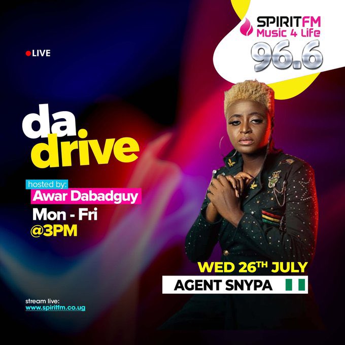 SPIRIT FM 96.6 UGANDA (@spiritfm966) on Twitter photo <a href="/AgentSnypa/">Special Agent Snypa</a> is driving with us this evening, tune in and have a blast 💥.
#DaDrive | #SpiritFm | #Music4Life <a href="/AgentSnypa/">Special Agent Snypa</a> is driving with us this evening, tune in and have a blast 💥.
#DaDrive | #SpiritFm | #Music4Life