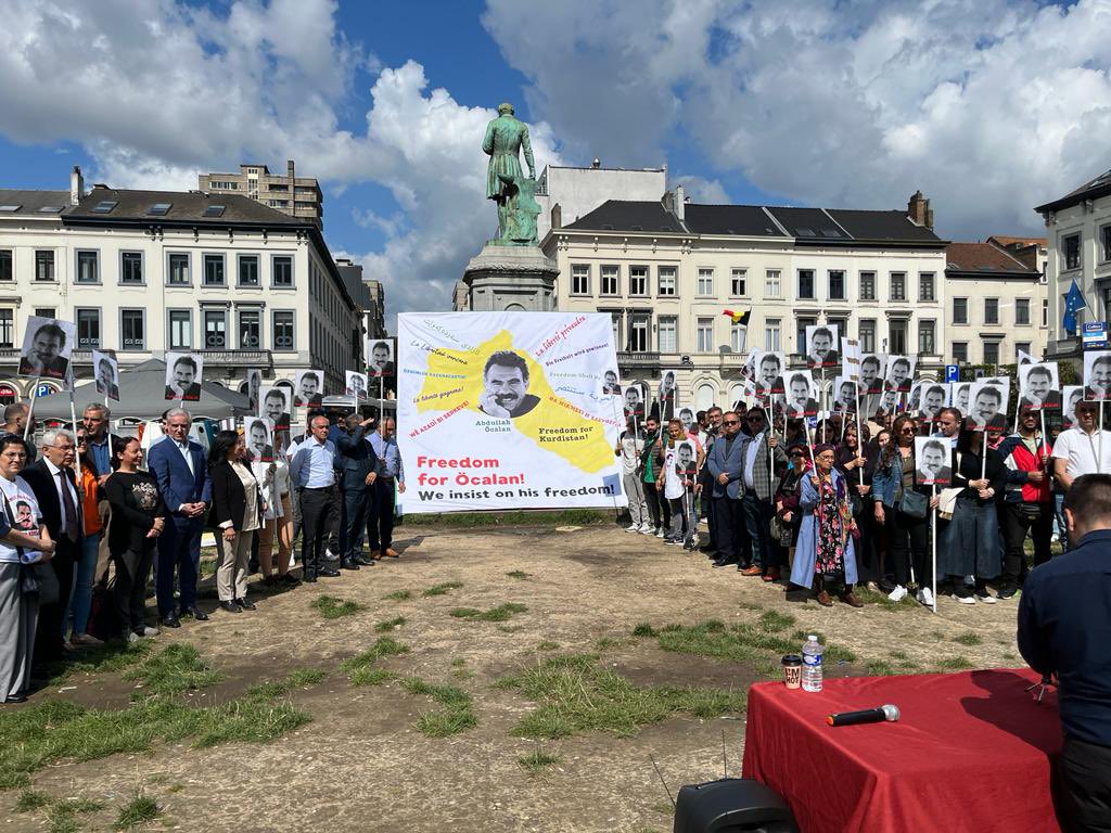 Trade Unions, human rights groups, academics &amp; lawyers joined together today outside <a href="/EuropeanParl/">European Parliament</a> to demand information on the life &amp; health of Abdullah #Ocalan, whose been jailed for over 24yrs in #Imrali jail #Turkey - there’s been no contact with lawyers or family for 2yrs