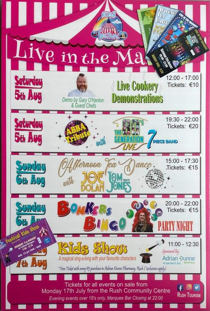 Rush Tourism (@rushtourism) on Twitter photo Getting closer to festival time again🎪😍
Tickets are on sale in the <a href="/RushCouncil/">Rush Community Council</a> centre on main Street. The air show is set to be another incredible event again and this year we are using finest local produce for our cookery demonstrations🥔🍓🥒🧄🥬 Getting closer to festival time again🎪😍
Tickets are on sale in the <a href="/RushCouncil/">Rush Community Council</a> centre on main Street. The air show is set to be another incredible event again and this year we are using finest local produce for our cookery demonstrations🥔🍓🥒🧄🥬