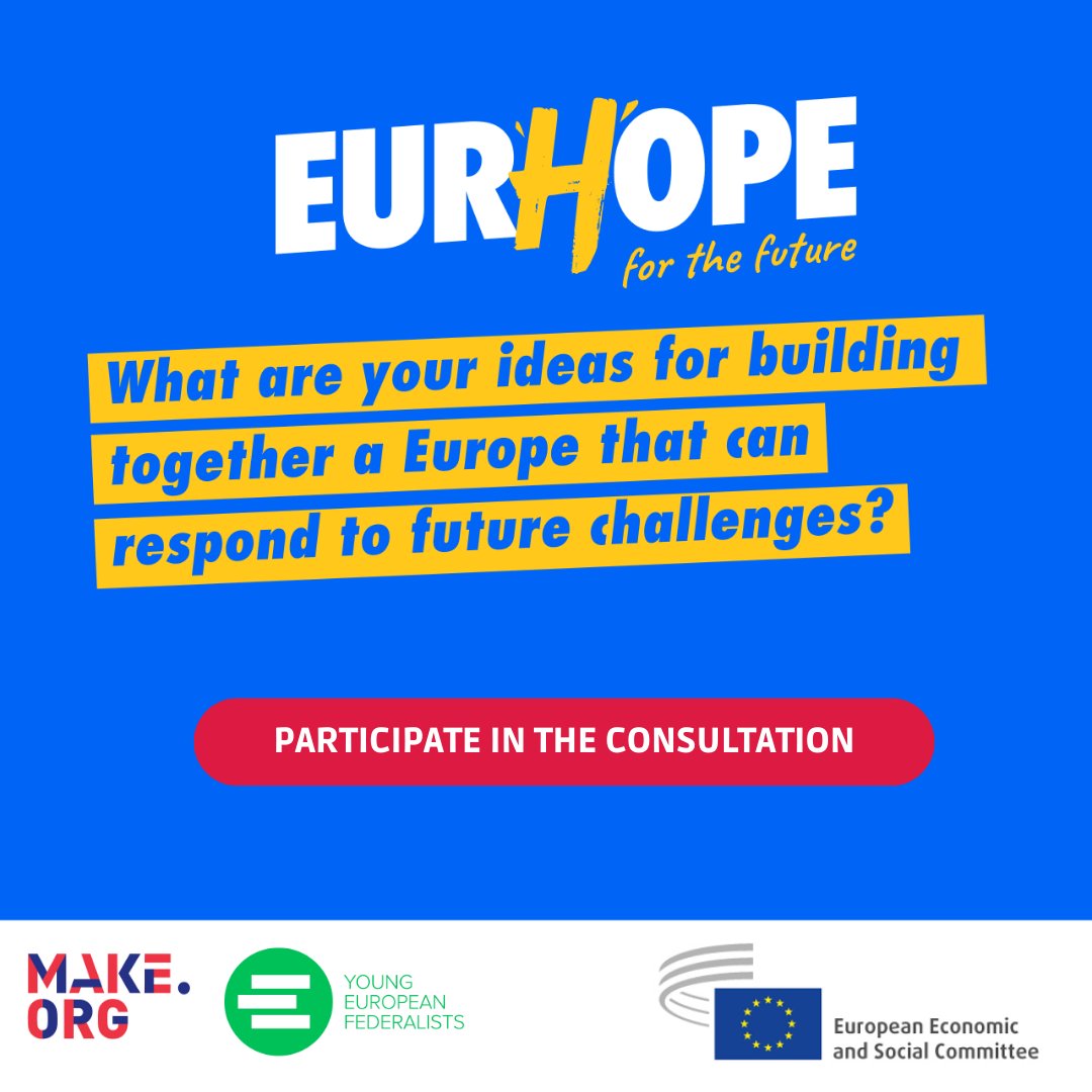 Make_org_Global's tweet photo. 📢The @EU_EESC joins our initiative #EurHope as an institutional patron. EurHope led by @Make_org in partnership with @JEF_Europe ! 🤝 

Let's set together the "Agenda of Hope" for young Europeans !  

Make your voice heard and join the movement here ▶️ https://t.co/etLZh75J9l https://t.co/dXaiyMiNbu