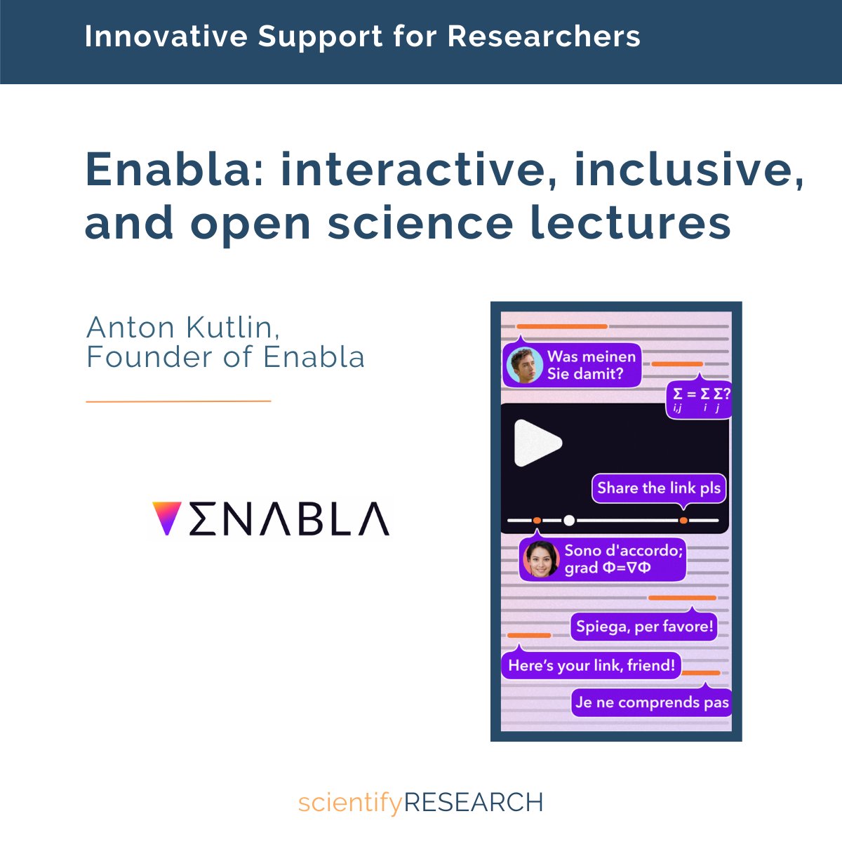 scientifyRES's tweet photo. We talked to Anton Kutlin about how @EnablaTeam is breaking down barriers to accessing science courses and lectures, and how you can share your knowledge with the world!
Read the interview here:
https://t.co/SaZbeHHcRe
#OpenScience #STEM #ScienceLectures #scientifyRESEARCH https://t.co/geQ0XIZtUP