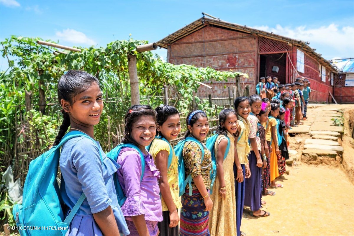 UNICEFAPRO's tweet photo. Against all odds, amidst displacement, fires, and Cyclone Mocha's fury, hope shines bright in Rohingya refugee camps!

300,000 children, including teenagers and girls, stepped into classrooms, eager and excited for the first day of school. 👇🏽
https://t.co/GcfuZ3KxJm https://t.co/qcBxC3wmOt