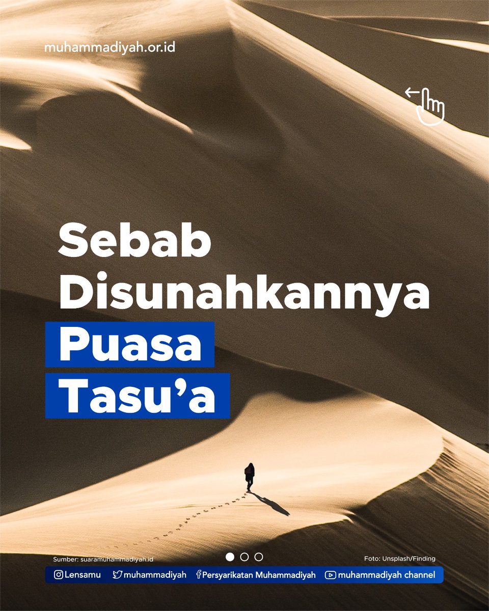 muhammadiyah's tweet photo. Puasa Tasu’a dilaksanakan sebelum pelaksanaan Puasa Asyura. Meskipun Rasulullah belum pernah melaksanakannya karena wafat dsn tidak bisa berjumpa tahun setelahnya, namun beliau sudah meniatkan untuk melaksanakan pada tahun berikutnya.

Tahun ini, puasa Tasu'a bertepatan dengan tanggal 27 Juli 2023.

______
Twitter: muhammadiyah
Fanspage: Persyarikatan Muhammadiyah
IG: Lensamu
Tiktok: Lensamu
Youtube: Muhammadiyah Channel
Website: https://t.co/zN5r1xfBhG

© Media dan Komunikasi Pimpinan Pusat Muhammadiyah

#Muhammadiyah #PuasaTasua #Muharram #Islam