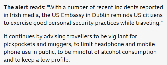 dont_poke's tweet photo. Women reading the US Embassy advice to tourists in Dublin like... but... we already do that all the time? :/ Hyper-vigilance isn't a lil vacation treat for us 👀 https://t.co/m974RT6sST https://t.co/OegxkqhdyN