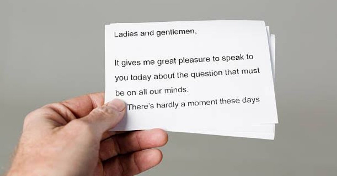 Did you know that you can have notes with you on a stage? It doesn't make you look unprepared.

#publicspeaking can be nerve-wracking: notes help you get back on track if you lose your train of thought.

Notes can be
-Scripted notes
-Outline
-Keywords
-Mind maps
-Memory prompts
