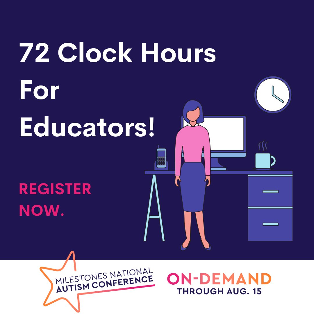 milestonesorg's tweet photo. ATTENTION TEACHERS: #mnac2023 offers 72 clock hours for teachers' professional development! 
Watch on-demand through August 15th.
https://t.co/1lHc9ckDia  

#educators #teachers #schools #interventionspecialist 
#curriculum #education #autismeducation 
#autism #asd #autistic https://t.co/ZSV2uVNE9l