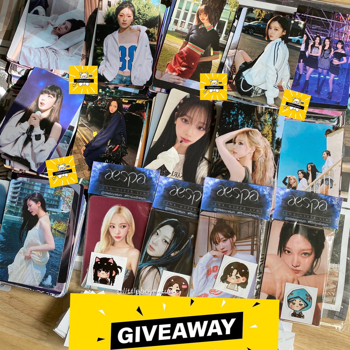 pls retweet to get one set free🧸🪧

♡ ae - GIVEAWAY ♡

total 200 set [100 set per day]

1 set inclusions :
— 4 random photocards &amp;
— 1 random sticker

📍29-30 Jul 23 Thunder Dome

เวลา+จุดแจกแจ้งหน้างาน (นัดแลกได้นะคะ)💙

#aespa_SYNK_HYPERLINEinBKK