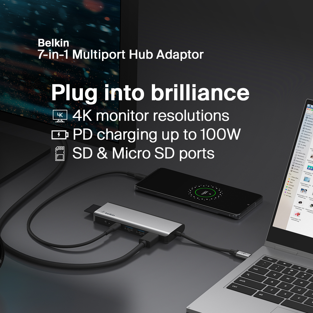 belkin_india's tweet image. Create a workstation wherever you are! Working remotely with the 7-in-1 USB-C Multiport Hub Adapter is now easier. Enjoy pass-through charging up to 100W and a travel-friendly design.
Shop now: bit.ly/44H7ywQ
#workstation #travelfriendly #adapter #belkin