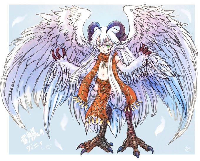 「よその子を自分の手癖で描いてお前誰ってする」より、オルサさん(@olsa_2nd)の看板娘、ヅィニィさんを描かせていただきました(●'ω`●)ノ
ハーピーさんを描くのは初です…!🐦✨ 