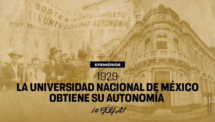 UNAM_MX's tweet photo. Es hora de gritar ¡#GOYA! 🗣️ #UnDíaComoHoy de 1929, la Universidad Nacional de México obtuvo su autonomía. @Gaceta_UNAM recorre los pasos que permitieron alcanzar este logro histórico > https://t.co/ONtQhTX8ga https://t.co/ExYDUs0BND