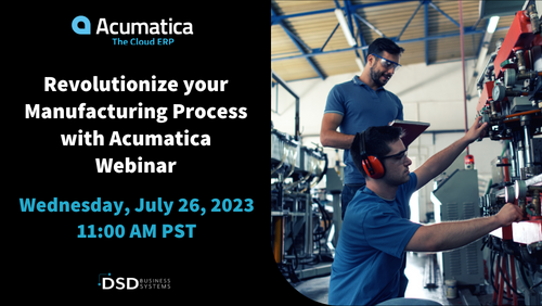 DSDinc's tweet photo. Are you looking to streamline operations and make your manufacturing business more efficient? Join us TODAY, July 26, to learn how #Acumatica can help with dynamic, customizable dashboards and accurate demand planning strategies. https://t.co/taFL4zXOxi #CloudERP https://t.co/d65pxOrxeT