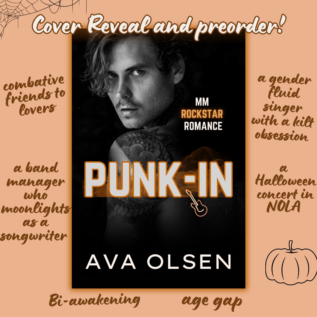 PUNK-IN, MM rockstar romance, releases October 12!🎸🎃🧡
mybook.to/Rll4Dl

#coverreveal #comingsoon #mmromance #avaolsenauthor #mmbooks #queerromance #steamybooks #mmromancereader #mmbookstagram  #mmromanceaddict #mmromancereads #mmromanceauthor #rockstarromance #preorder