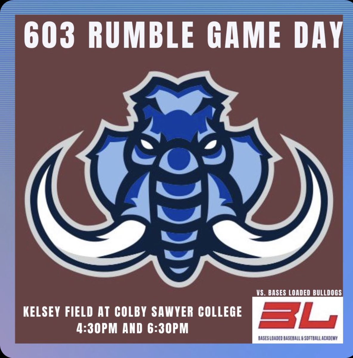 603Rumble's tweet photo. ⚾️
🆚@BasesLoadedVT 
⏰4:30 &amp; 6:30
📍Colby Sawyer College, Kelsey Fiekd https://t.co/cWM945rmEK