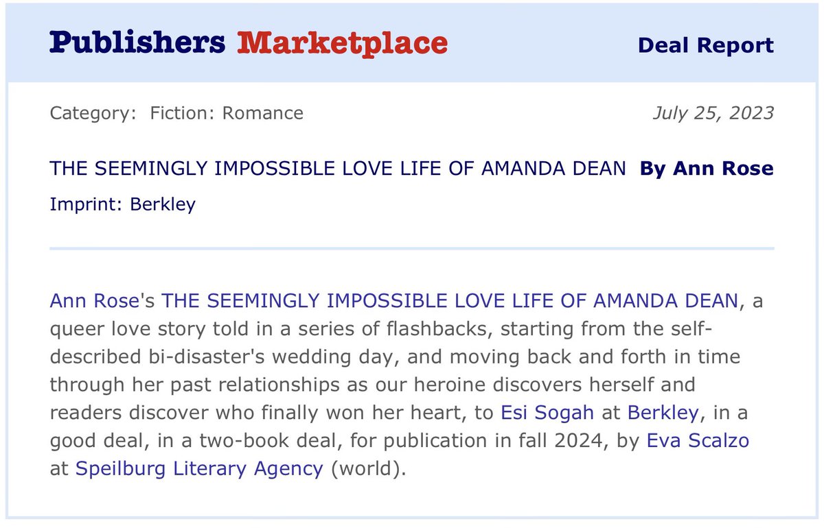 annmrose's tweet image. Some personal news - ❤️
It’s scary to put yourself out there, and this story has so much of me in it that all I can say is that I hope you love it ❤️
Thanks so much to @evascalzo and @esisogah for believing in this—in me ❤️