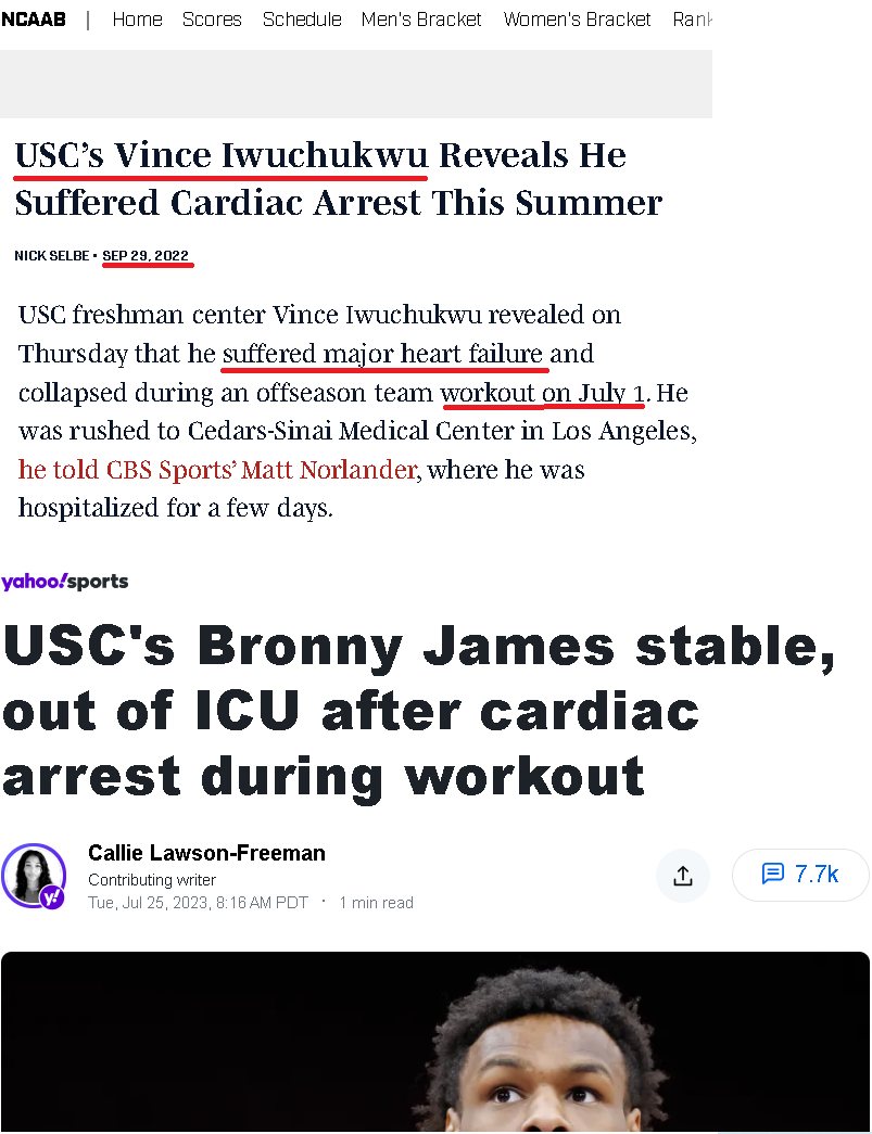 _aussie17's tweet photo. So Bronny James is the second player to suffer cardiac arrest in USC... 

How common is it to have 2 players suffering cardiac arrest in the same team? 🤔 https://t.co/ageAqK3GoE