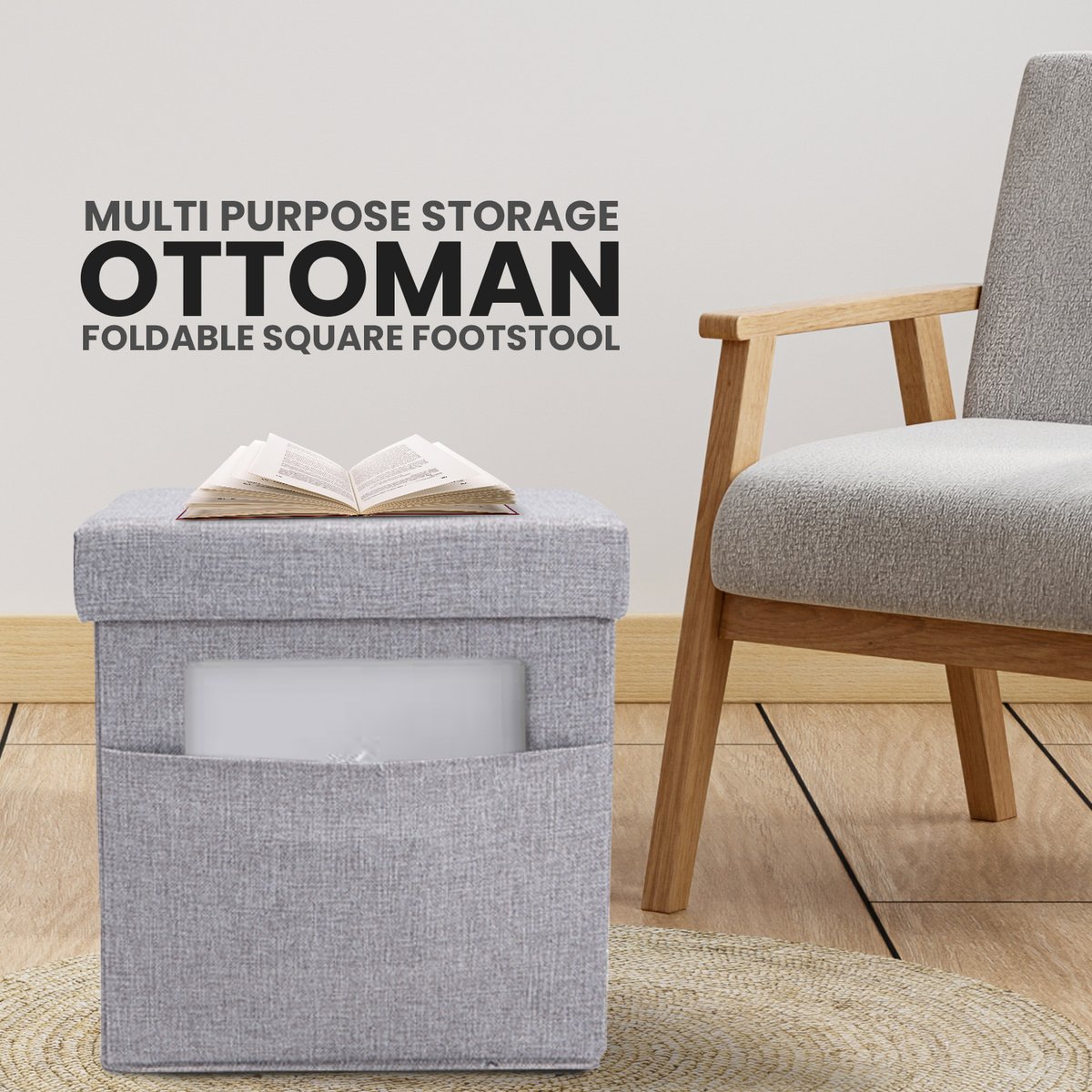 The ottoman that's more than just a seat. Shop Now link in bio. #organizeme #ottoman #multipurposeottoman #multipurposestorageottomanfoldable #clutterfree #footstoolstorage #multipurposefurniture #organizeinstyle #storagesolutions #clutterfreeliving #homeorganization