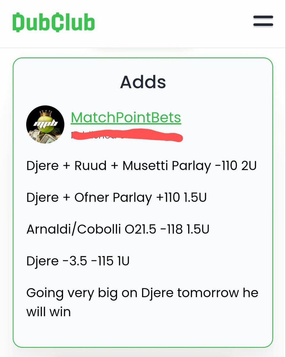 Capperleaked's tweet image. #MatchPointBets